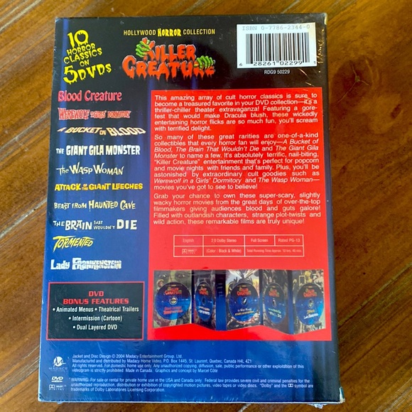 Hollywood Horror Collection Killer Creature - 5 DVD Box Set In Plastic! - Picture 5 of 6